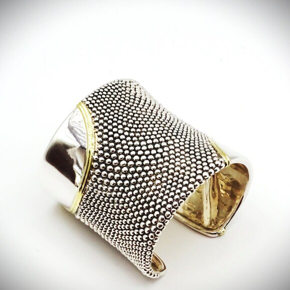 LAGOS Caviar Collection Sterling Silver Cuff 18K Gold Cuff Bracelet 199.9 Grams - Picture 8 of 13
